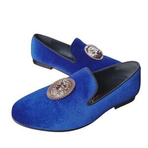 Harpelunde Men's Velvet Loafers Size 6 Dress Shoes Lion Emblem Heel Slip-On